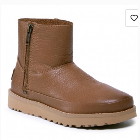 UGG Women's Deconstructed Mini Zip Y2K Classic Leather Short Boots Brown 9 - Picture 1 of 9